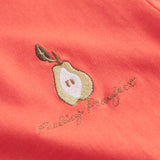 Orange børne-T-shirt med lille broderet frugtmotiv