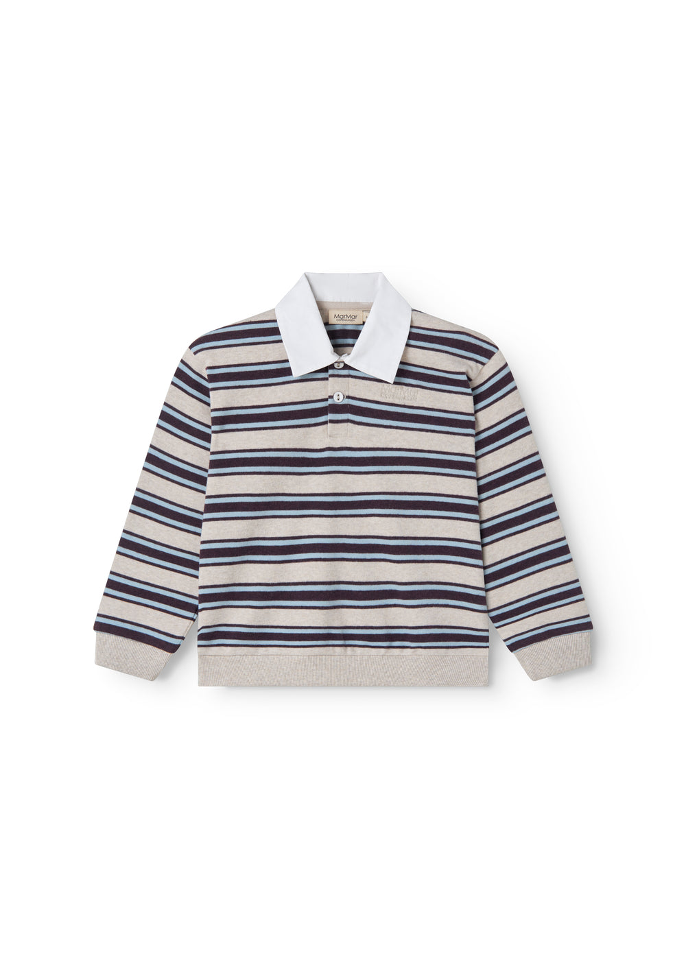 Stribet sweat polo til barn med krave og lange ærmer