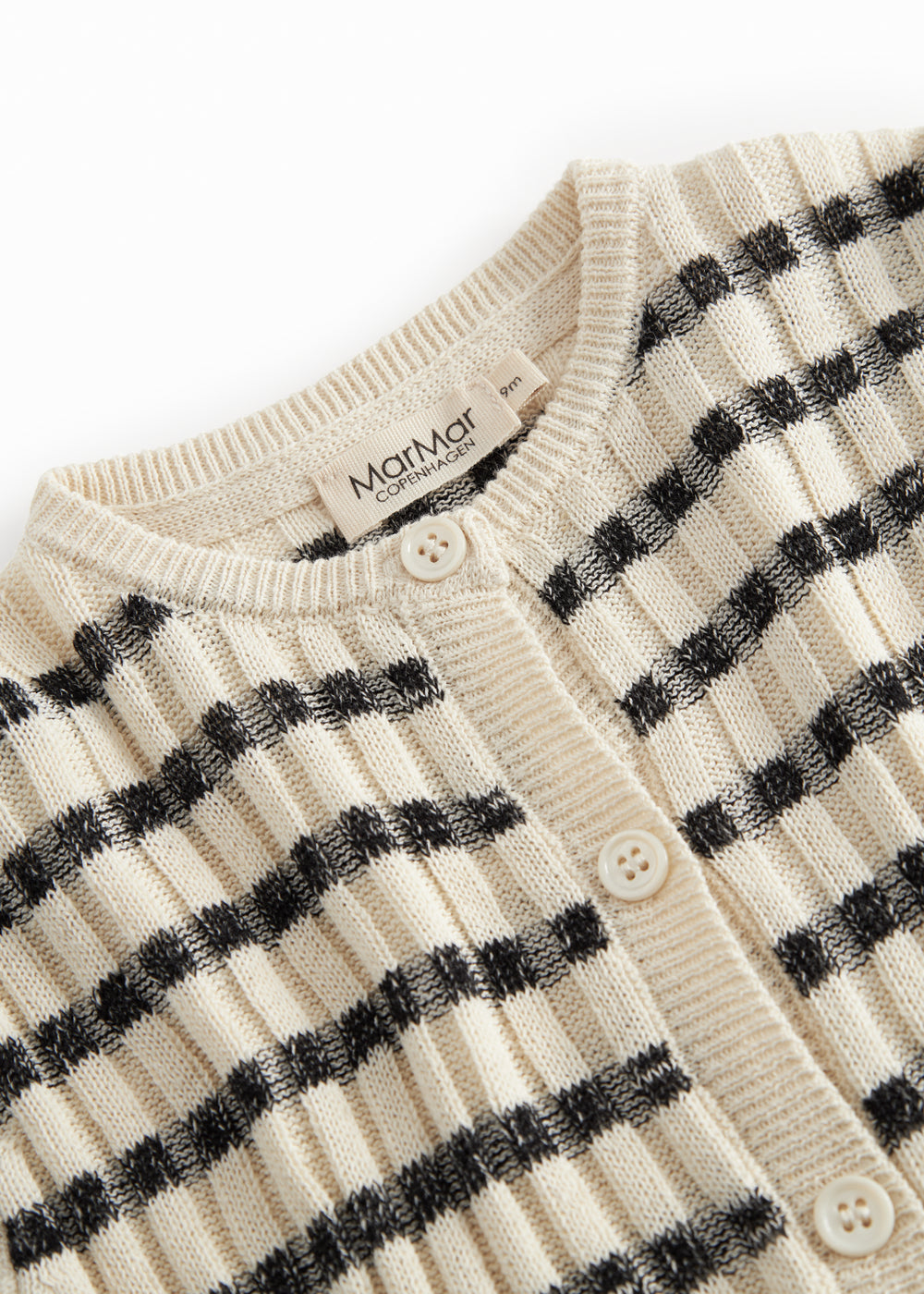Strik baby cardigan med rund hals, striber og knaplukning