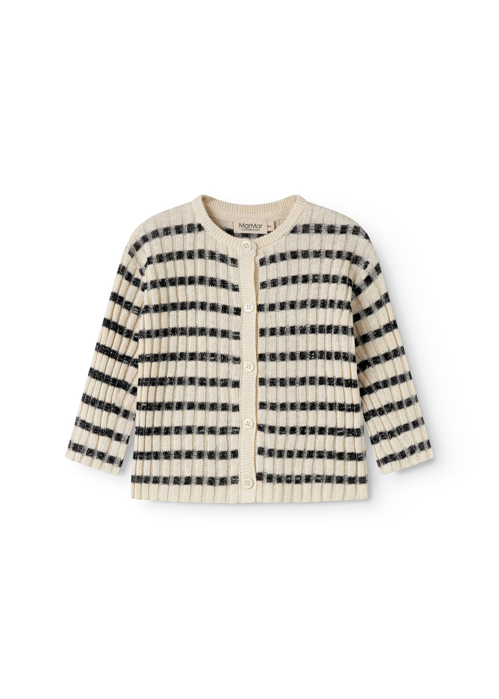 Strik baby cardigan med rund hals, striber og knaplukning