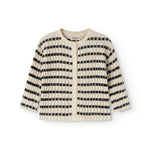 Strik baby cardigan med rund hals, striber og knaplukning