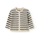 Strik baby cardigan med rund hals, striber og knaplukning
