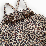 Badedragt til barn med leopardmønster, smalle stropper og flæse foran