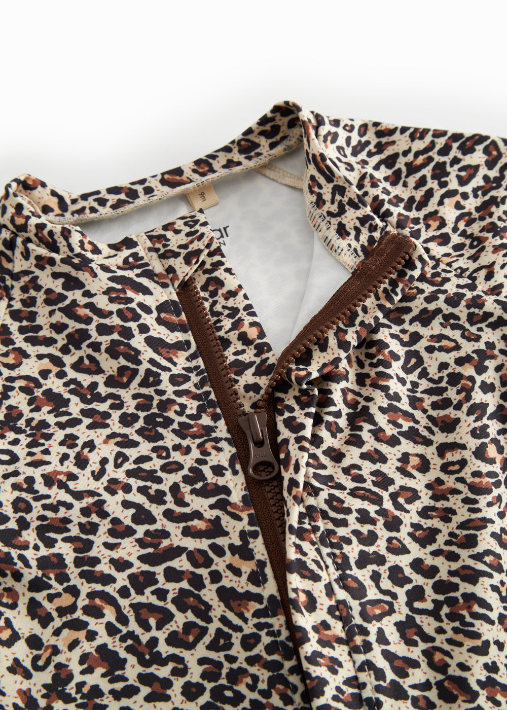 Badeheldragt til børn med brunt leopardprint og lynlås