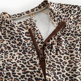 Badeheldragt til børn med brunt leopardprint og lynlås