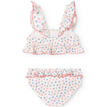 Børne bikinisæt med dobbelte volanger og mini-blomstermønster i top og trusse