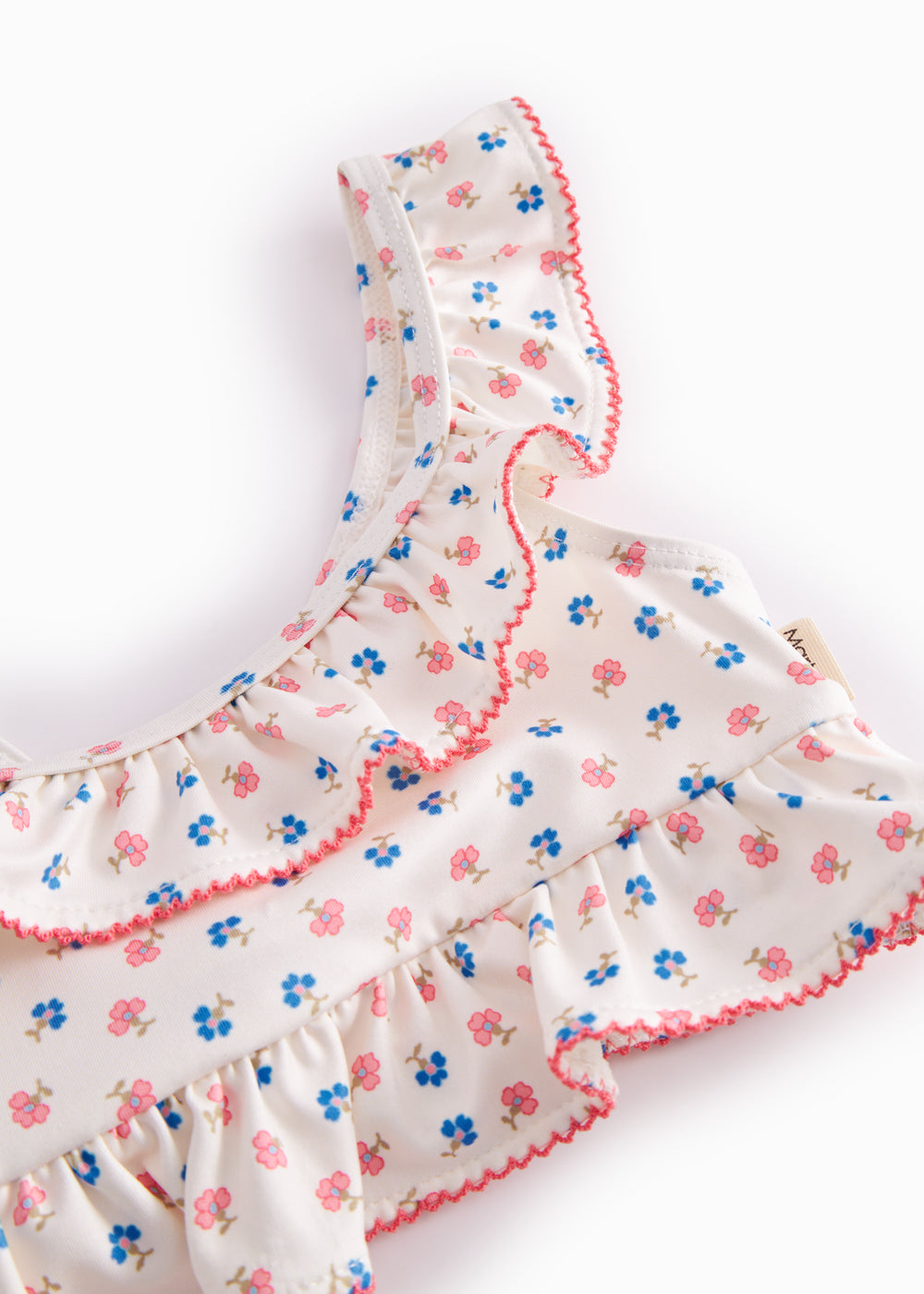Bikini til børn med blomstermønster og flæser