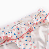 Bikini til børn med blomstermønster og flæser