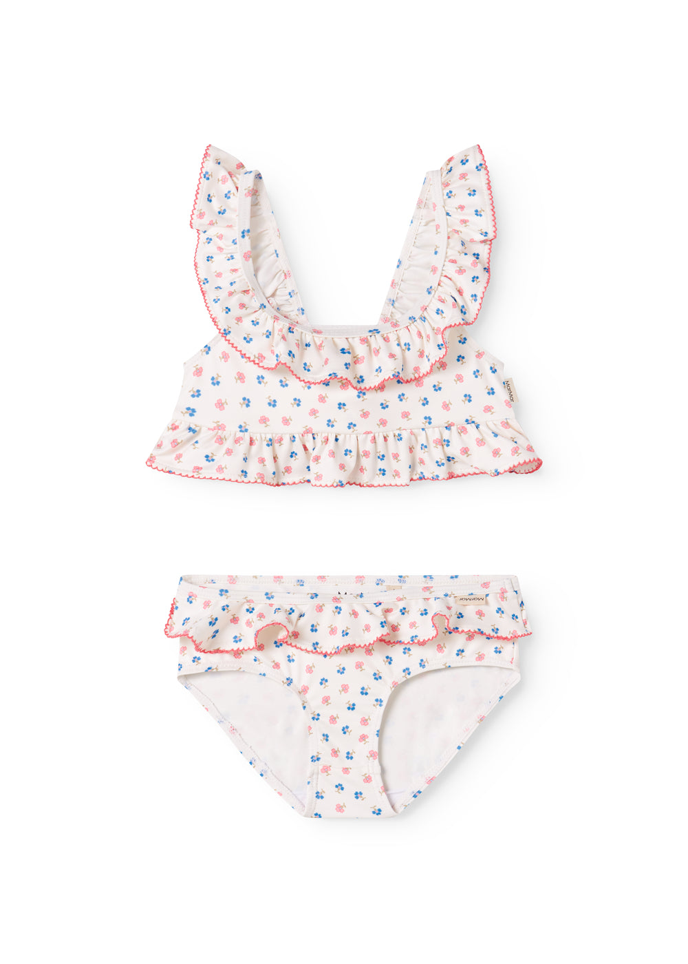 Børne bikinisæt: volangtop med mini-blomstermønster og matchende bikinitrusse