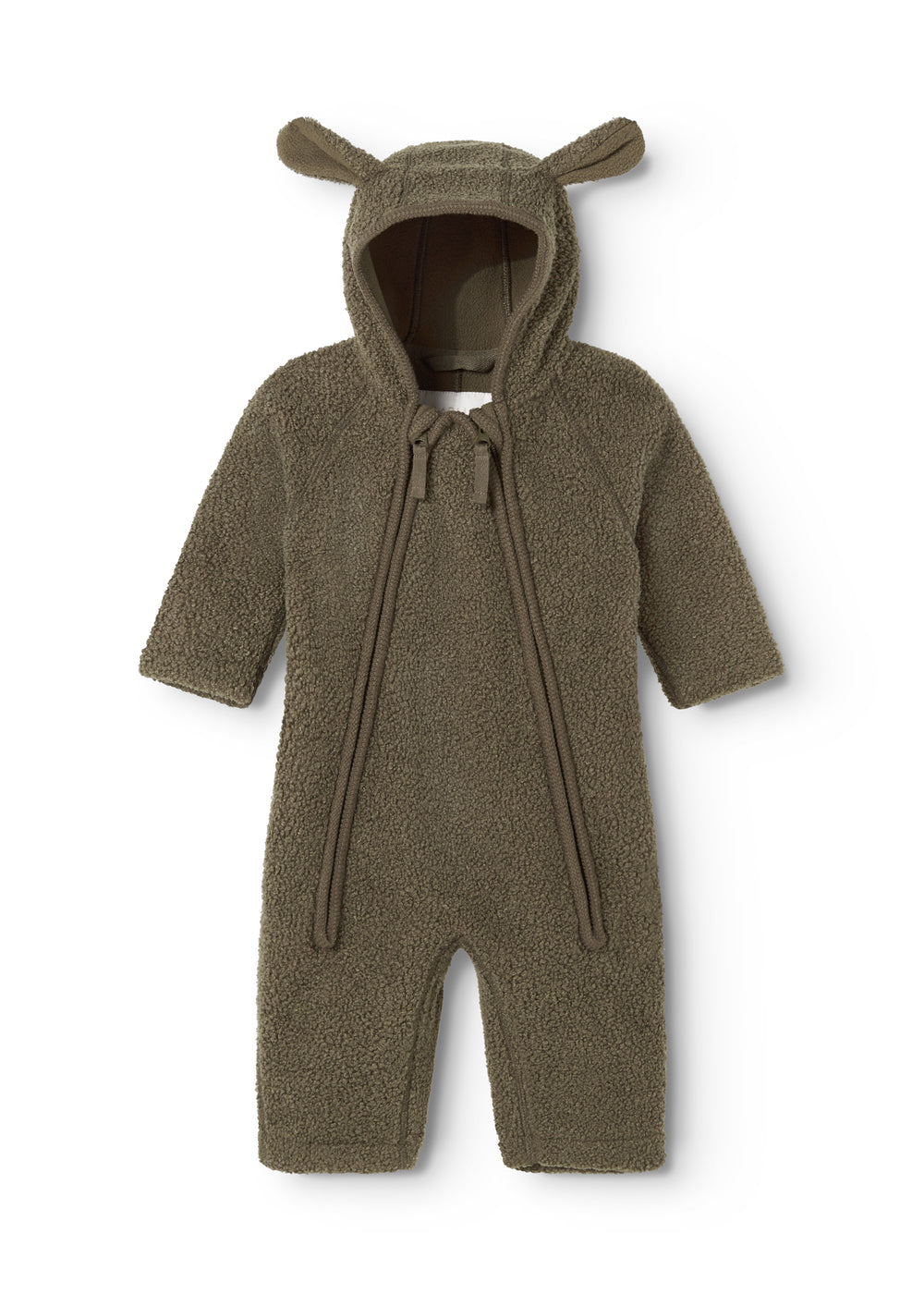 Oberti teddy heldragt med hætte og lynlås, olivenfarvet, heldragt