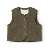 Teddy-vest i mørkegrøn med knaplukning foran og lommer med læg