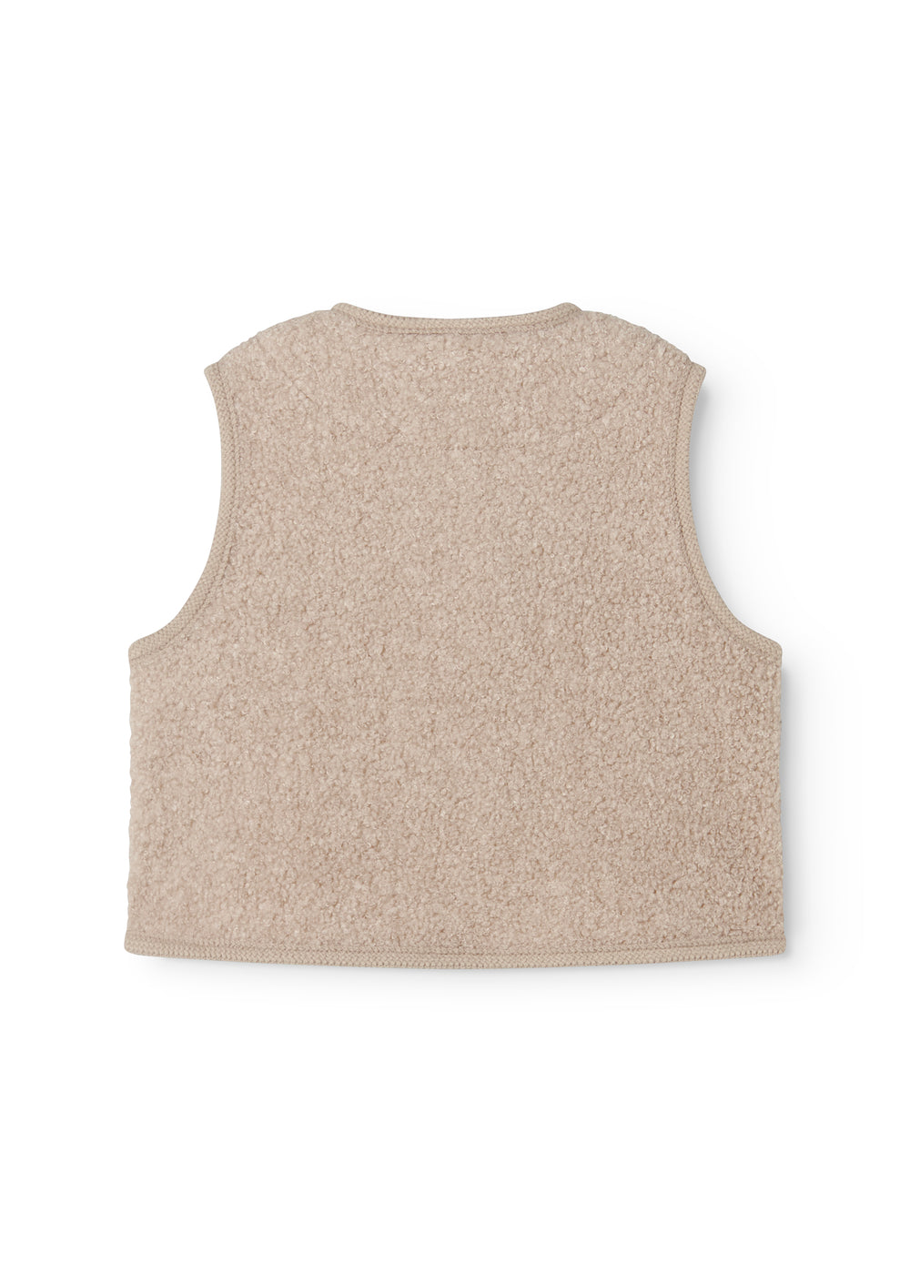 Beige teddy-vest uden ærmer med glat ryg og ribkant ved hals og bund