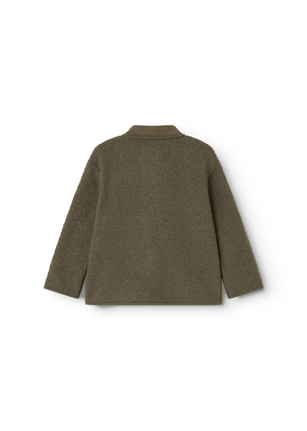 Teddy-anorak med høj krave og langærmer set bagfra, mørk oliven