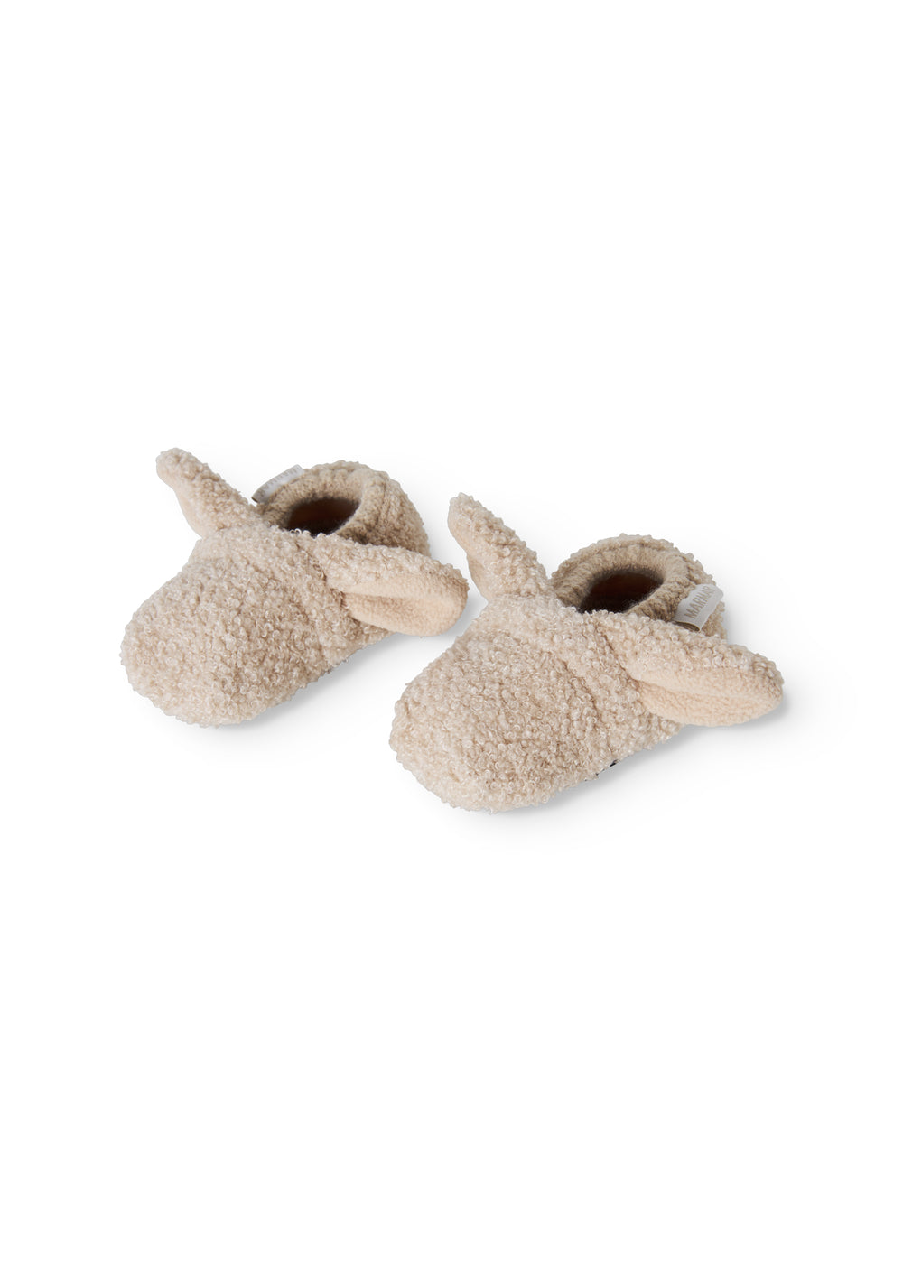 Teddyplys babyhjemmesko med åben hæl og snørebånd, muddermelange