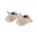 Teddyplys babyhjemmesko med åben hæl og snørebånd, muddermelange