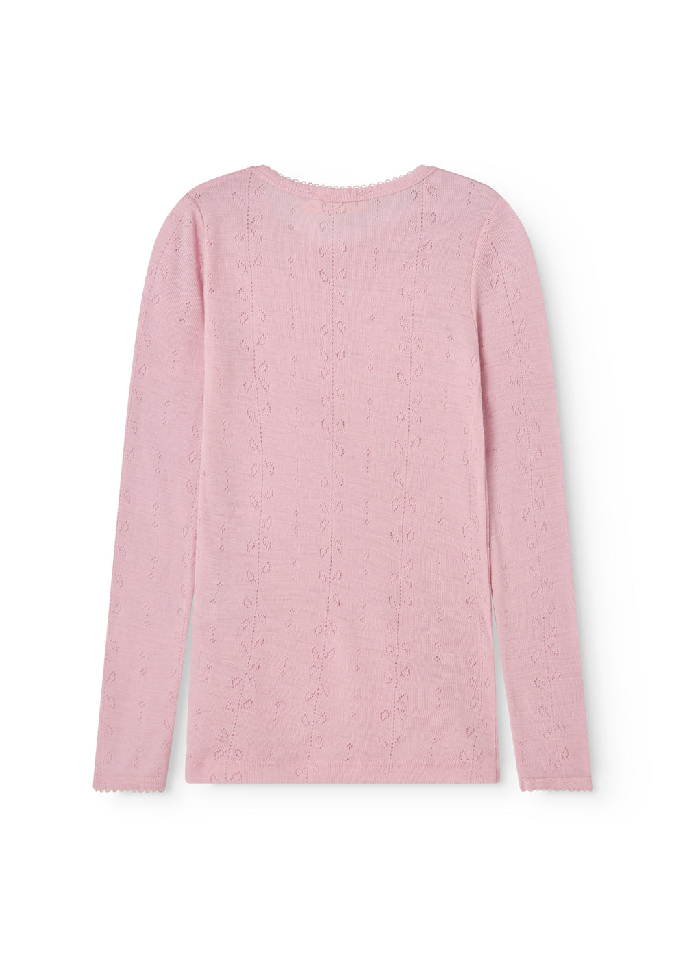Tamra t-shirt i lyserød med lange ærmer, rund hals og hulmønster bagpå
