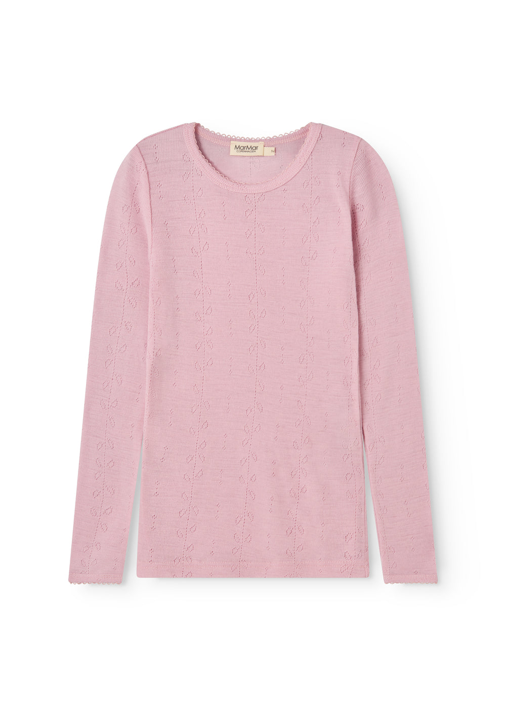 Tamra t-shirt i lyserød med lange ærmer, rund hals og hulmønster foran