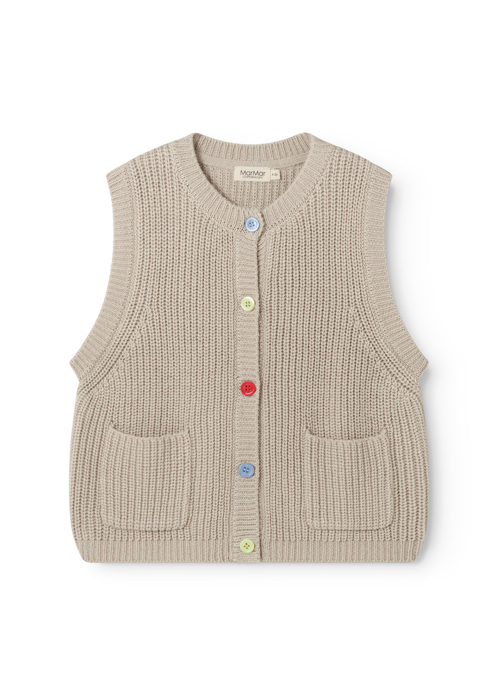 Taju strikvest i barely beige med knapper og to forlommer