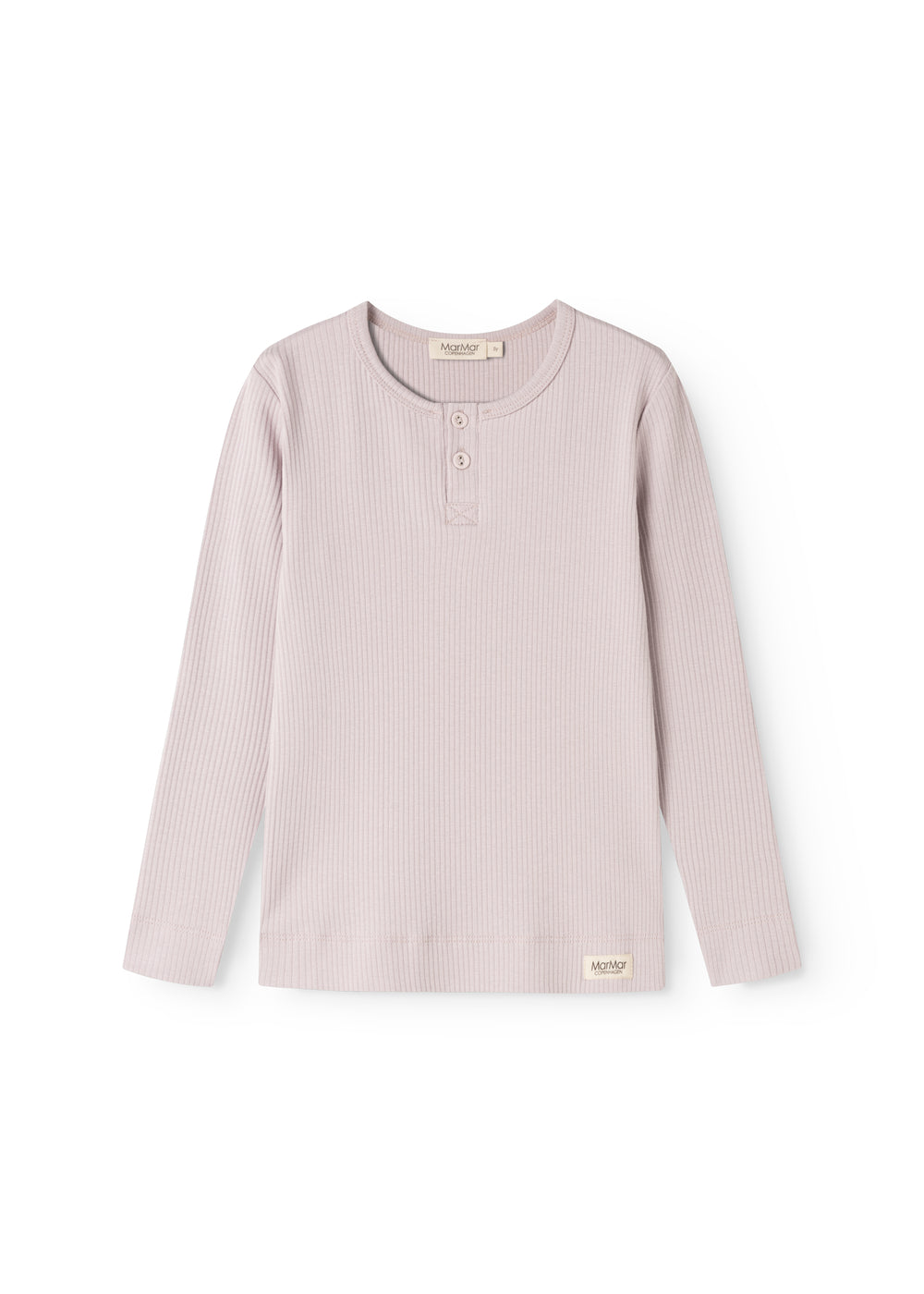 Langærmet T-shirt med knaplukning ved halsen, lys stribet lysegrå