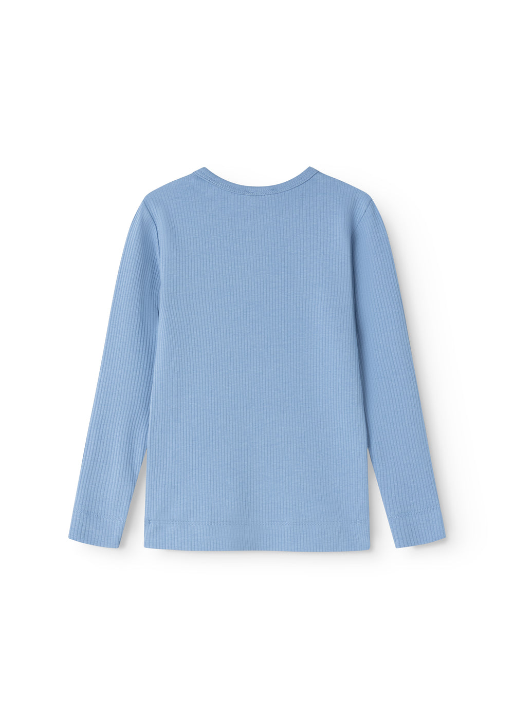 Lyseblå langærmet T-shirt set bagpå med rund hals og ribbet struktur
