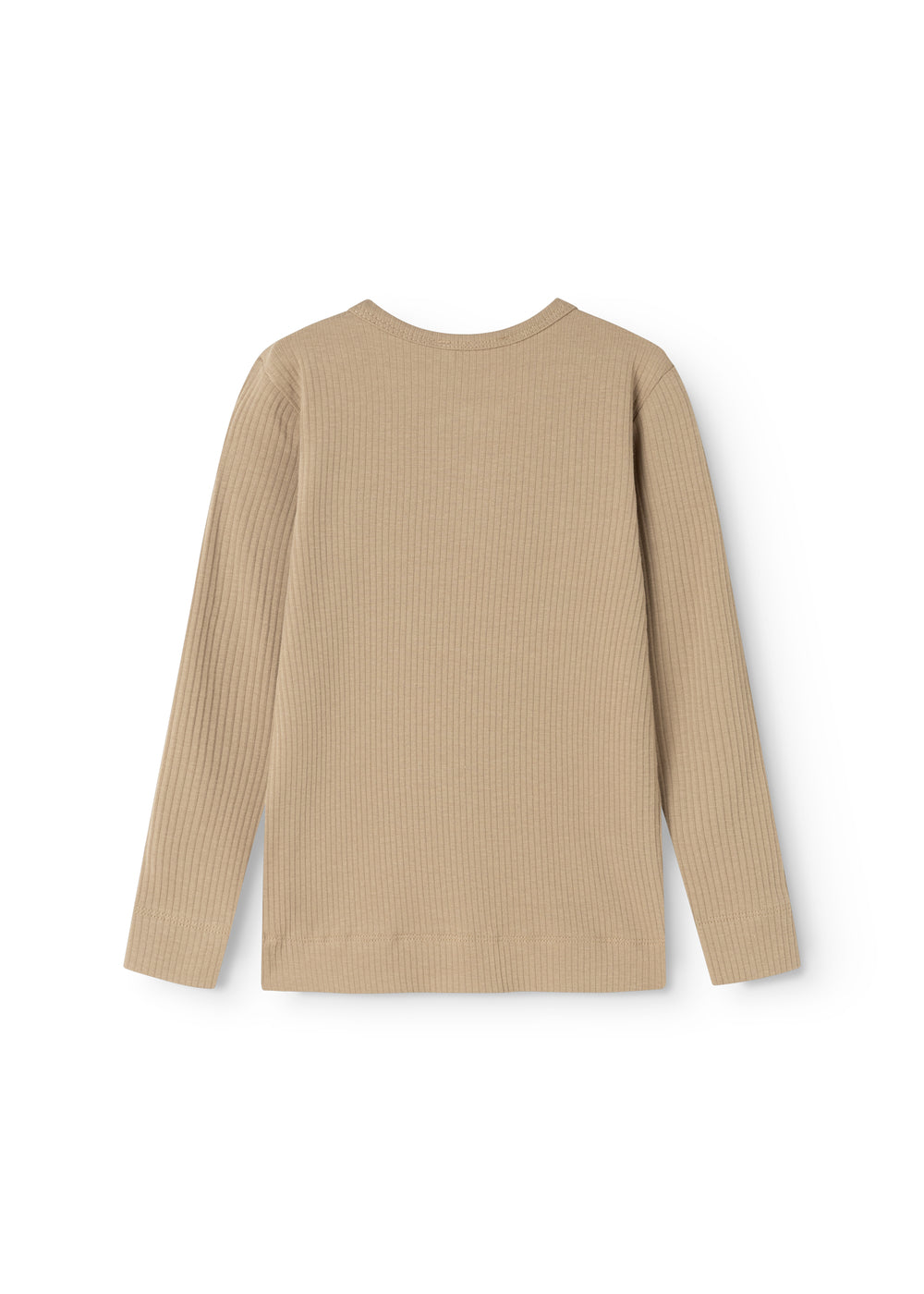 Beige langærmet t-shirt med rund hals og ribbet stof