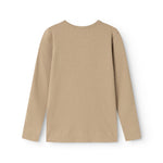 Beige langærmet t-shirt med rund hals og ribbet stof
