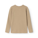 Beige langærmet t-shirt med rund hals og ribbet stof