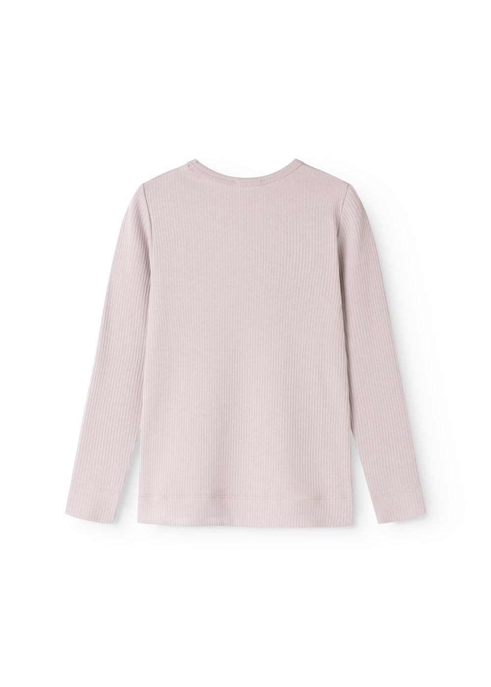 Langærmet rib-T-shirt i lys grå med rund hals, set bagfra