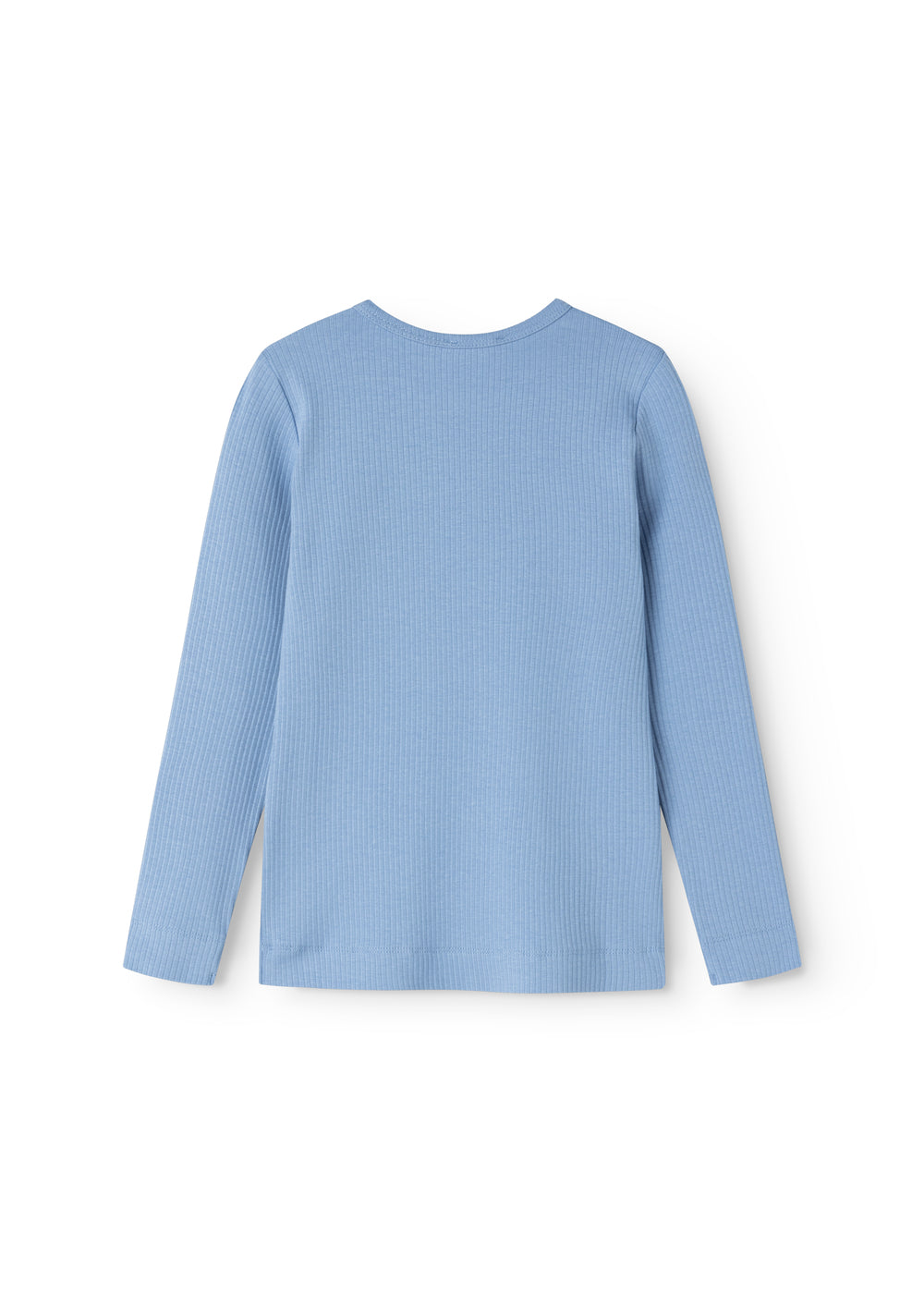 Ensfarvet langærmet t-shirt i lyseblå med rund hals og lige pasform