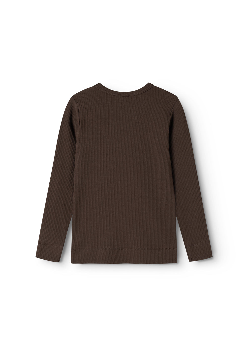 Mørkebrun langærmet T-shirt med rund hals, set bagfra