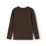 Mørkebrun langærmet T-shirt med rund hals, set bagfra