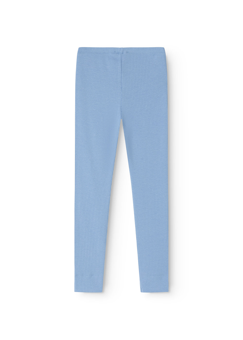 Blå leggings set bagfra i ribbet stof med elastisk linning