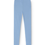 Blå leggings set bagfra i ribbet stof med elastisk linning