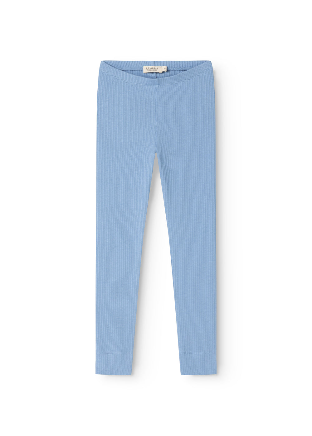 Blå leggings i ribbet stof med elastisk linning