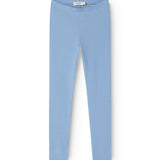 Blå leggings i ribbet stof med elastisk linning