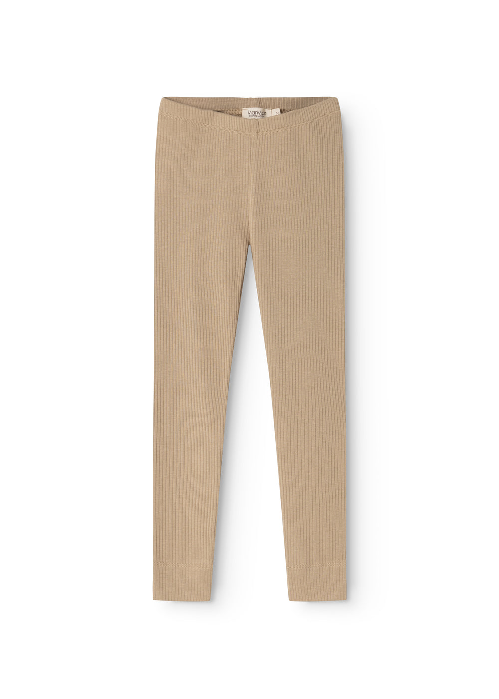Beige leggings med ribbet mønster og bred linning