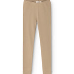Beige leggings med ribbet mønster og bred linning