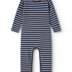 Stribet babyheldragt med lange ærmer og benåbning, blå og brun