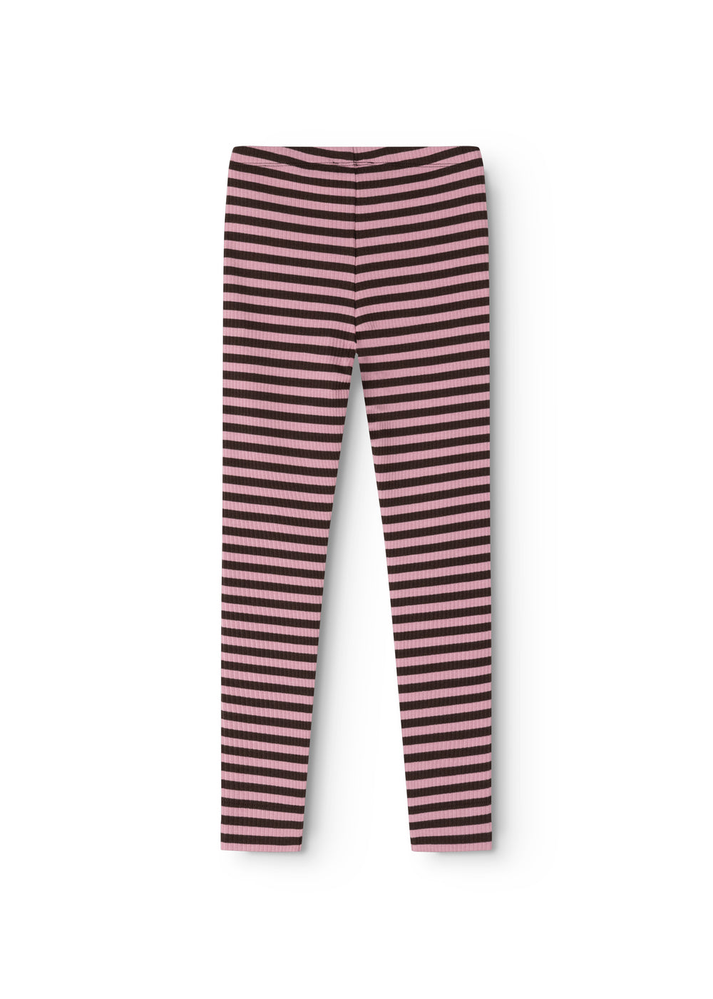 Stribede leggings med elastisk talje i rosa og mørke striber, tætsiddende ben
