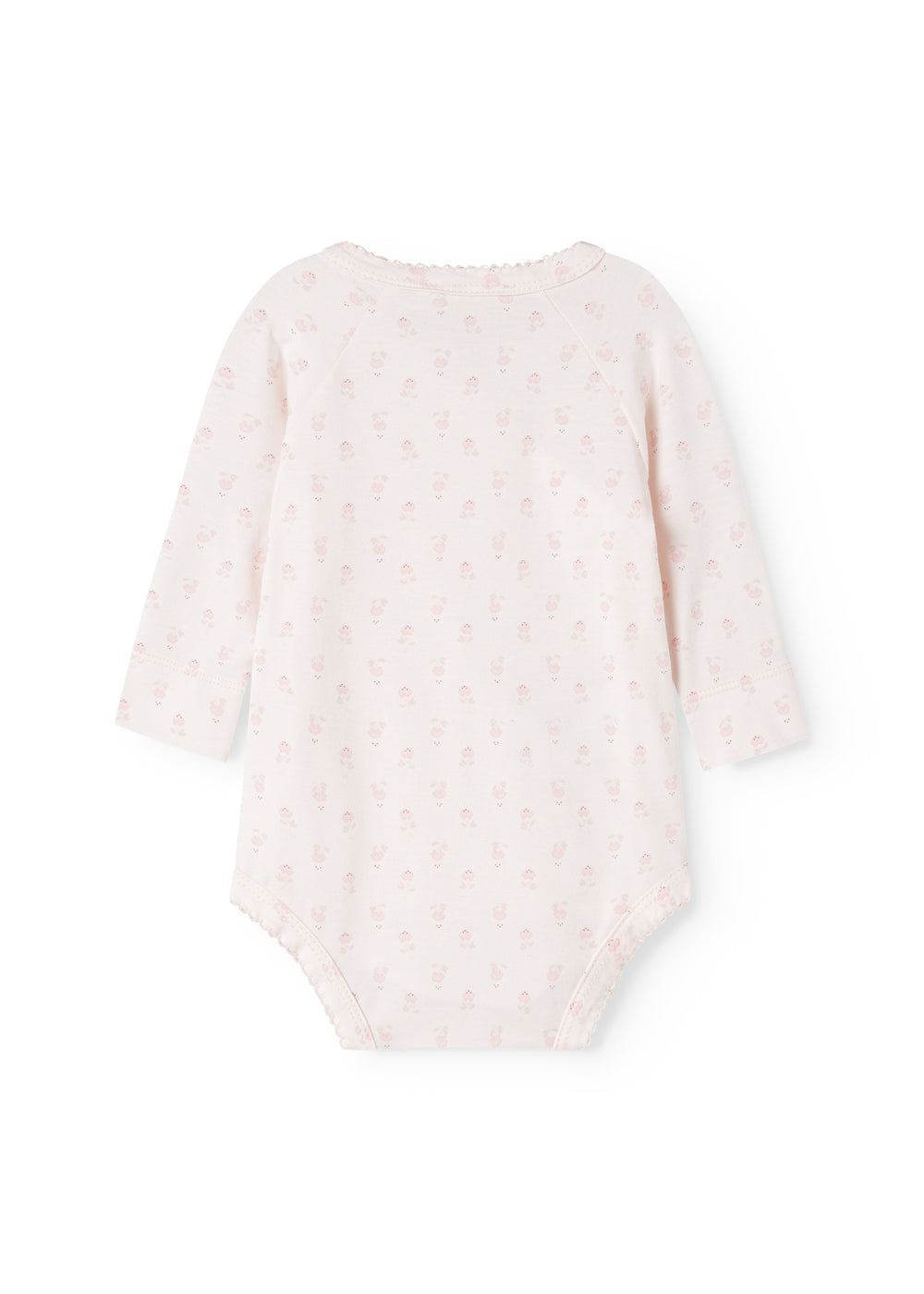 Lys rosa bodystocking med små blomsterprint og lange ærmer, rund halsudskæring