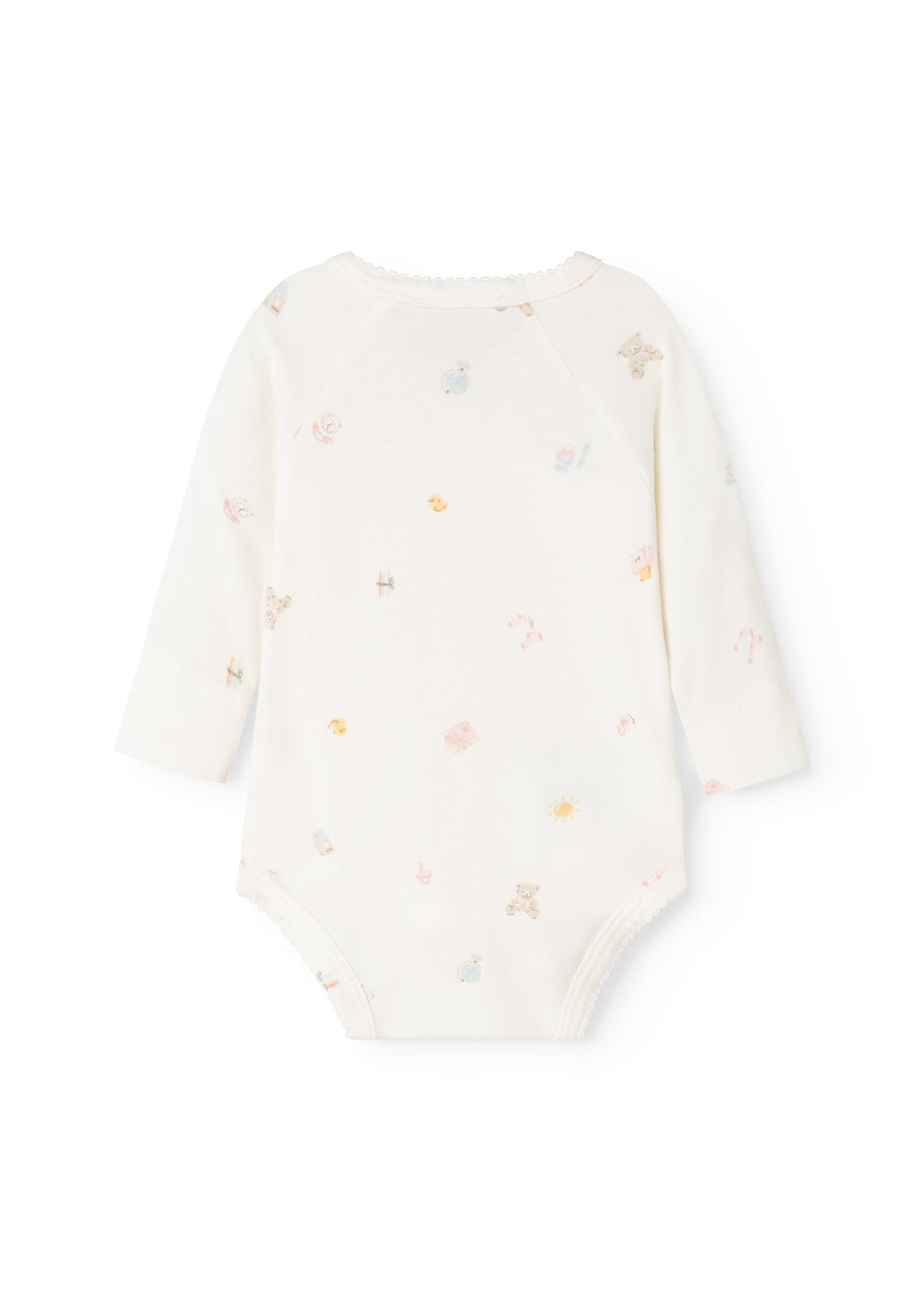 Bodystocking i offwhite med lange ærmer og små farvede print.