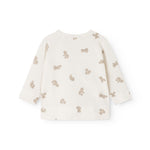 Offwhite bluse med lange ærmer med jævnt teddybjørneprint