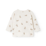 Offwhite bluse med lange ærmer med jævnt teddybjørneprint