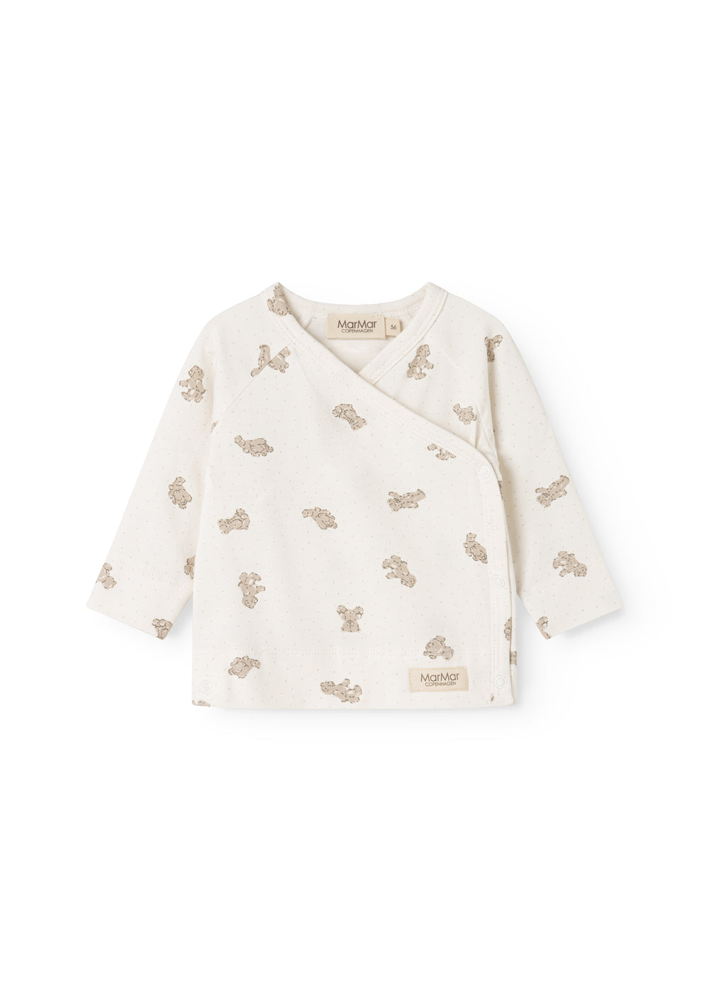 Offwhite bluse med lange ærmer og små teddybjørneprint over det hele