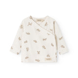 Offwhite bluse med lange ærmer og små teddybjørneprint over det hele
