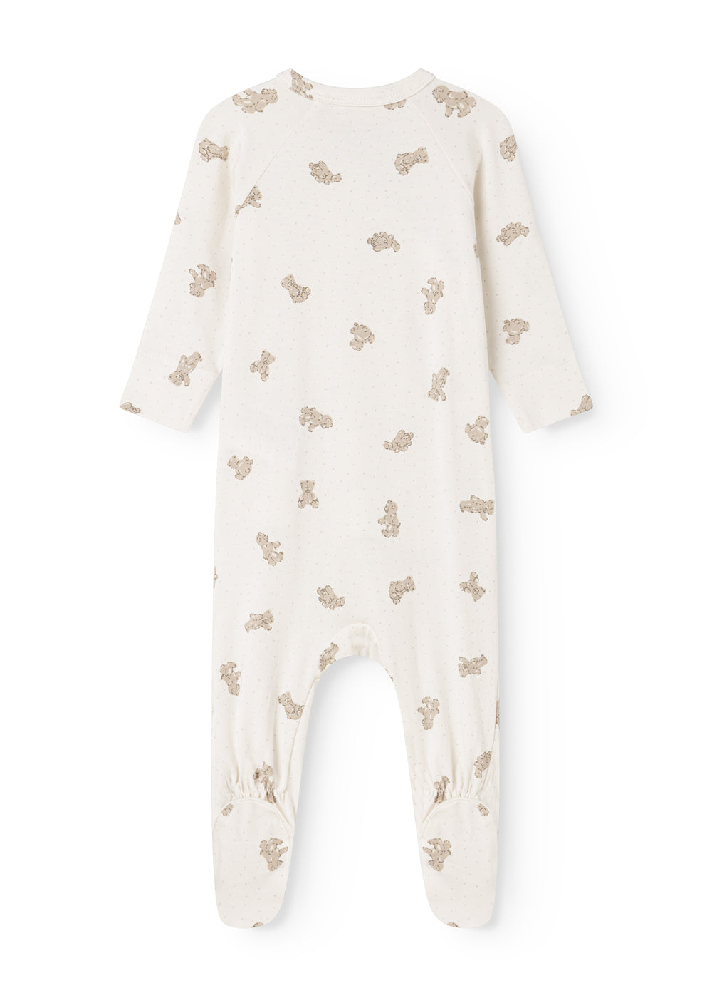 Hvid heldragt med beige teddybjørn-print, langærmet og rund hals