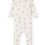Hvid heldragt med beige teddybjørn-print, langærmet og rund hals