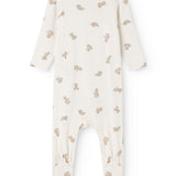 Hvid heldragt med beige teddybjørn-print, langærmet og rund hals