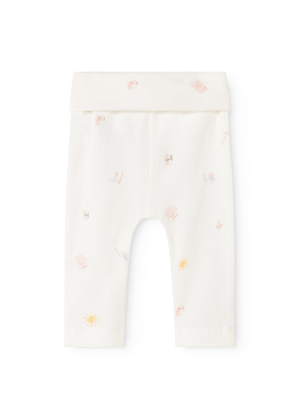 Piva babybukser i lys creme med allover farvet dyreprint og elastisk linning