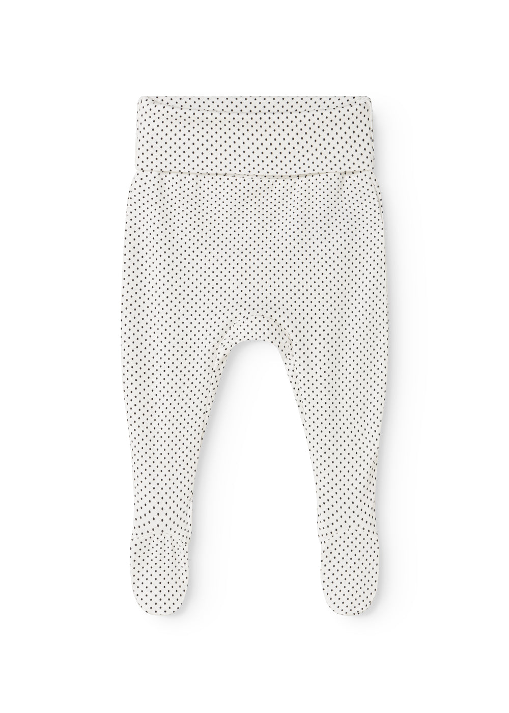 Hvide babybukser med sorte små prikker og lange ben